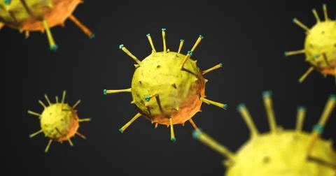 Virus And Bacteria Under Electron Microscope. 3D Illustration Render. Illustrazione stock