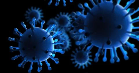 Virus And Bacteria Under Electron Microscope. 3D Illustration Render. Illustrazione stock