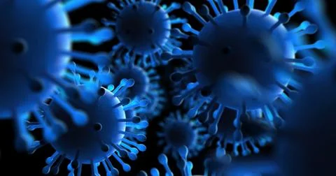 Virus And Bacteria Under Electron Microscope. 3D Illustration Render. Illustrazione stock