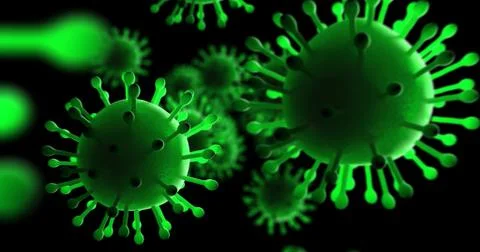 Virus And Bacteria Under Electron Microscope. 3D Illustration Render. Illustrazione stock