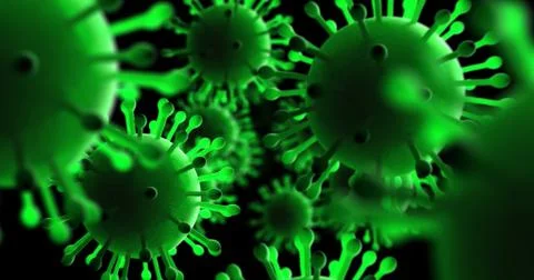 Virus And Bacteria Under Electron Microscope. 3D Illustration Render. Illustrazione stock