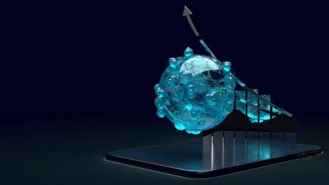 Virus and chart on tablet 3d rendering for medicine application content.. Illustrazione stock