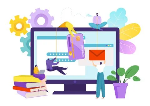 Virus and email cyber attack by hacker, crime in laptop vector illustration Stock Illustration