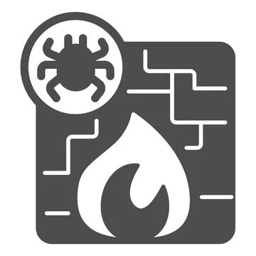Virus and firewall solid icon, pcrepair concept, protection wall and fire vector Illustrazione stock