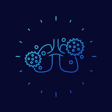 Virus and lungs line vector icon on dark Stock-Illustration