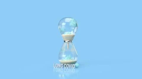 The virus and sand clock on blue background  for long covid concept 3d render 库存照片
