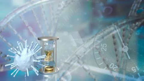 The virus and sand clock for long covid concept 3d rendering Stock Illustration