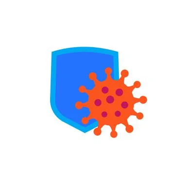 Virus and shield icon, flat vector design Stock Illustration