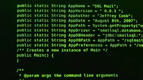 Virus atack. Some programmers code in green color on black screen Video stock 84257082