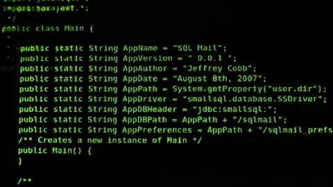 Virus atack. Some programmers code in green color on black screen Video stock 84260612