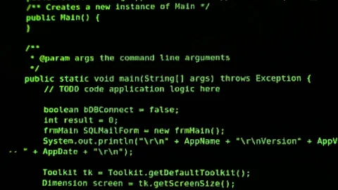 Virus atack. Some programmers code in green color on black screen Video stock 84260763