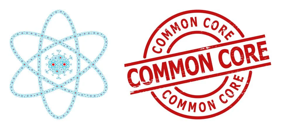 Virus Atom Icon Recursive Collage and Textured Common Core Stamp Seal Stock Illustration