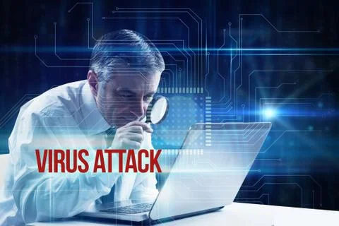 Virus attack against blue technology interface with circuit board Stock Illustration