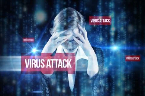 Virus attack against lines of blue blurred letters falling 스톡 일러스트