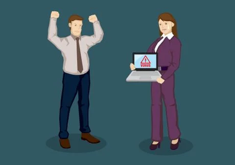 Virus Attack on Business Computer Cartoon Vector Illustration 스톡 일러스트