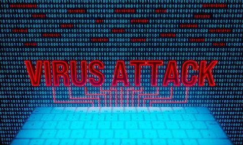 Virus attack, computer keyboard, binary code in the background. Virus atta... 写真素材