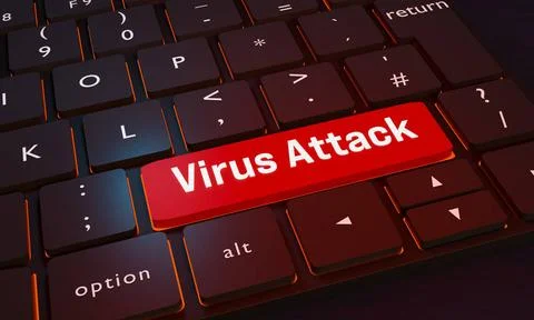  Virus attack key on the keyboard. Virus attack key. Close-up computer key... 写真素材