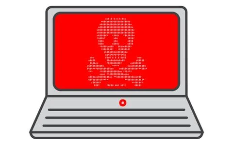 Virus attack on laptop screen, vector illustration. Stock Illustration