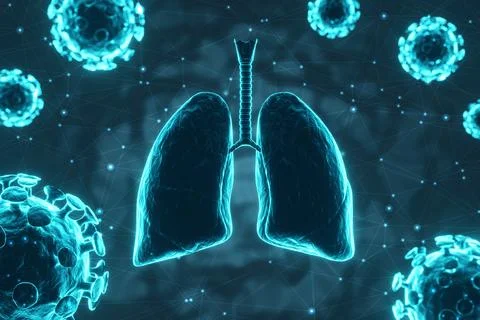 Virus attacking the human lungs. Lungs disease Stock Illustration