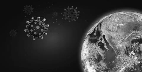 Virus is attacking the planet Earth. Black and white. Stock Illustration