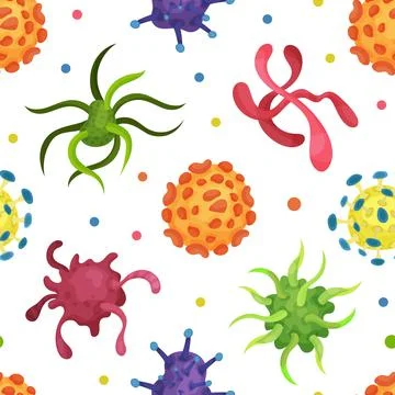 Virus, bacteria and microbe seamless pattern. Bacteriological microorganisms Stock Illustration