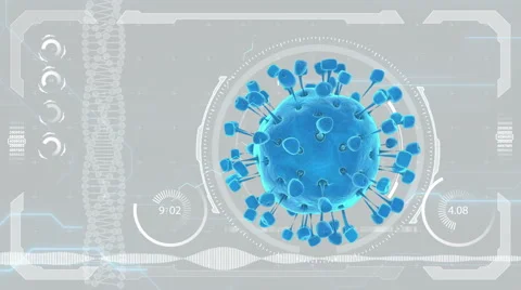 Virus, bacteria, microbe. Futuristic background. HUD monitor Video stock 59304425