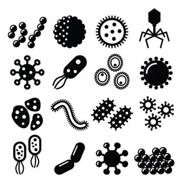 Virus, bacteria, superbug vector icons set Stock Illustration