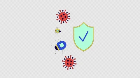 Virus bugs against shield line 2D objects animation Video stock 271736495