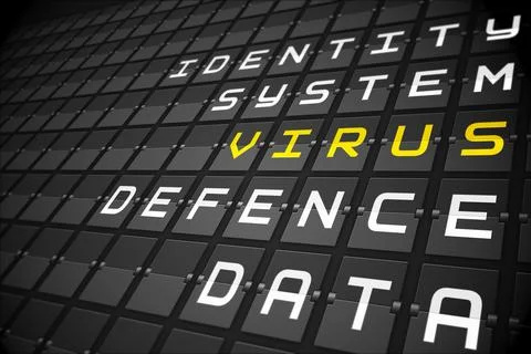 Virus buzzwords on digitally generated black mechanical board 스톡 일러스트