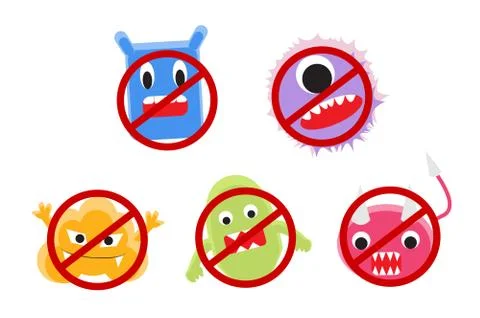 Virus cartoon with ban circle vector Stock Illustration