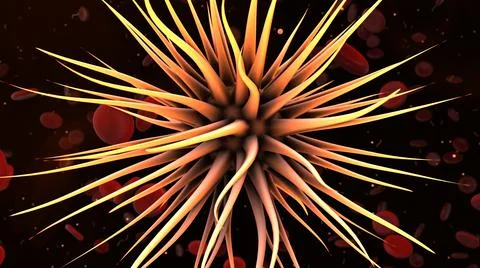 Virus cell in human body under an electron microscope can cause infection Illustrazione stock