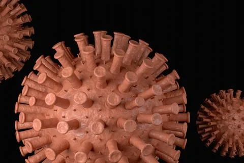 Virus cell in microscope. 3D rendering. Stock Illustration