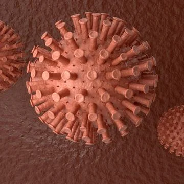 Virus cell in microscope. 3D rendering. Stock Illustration