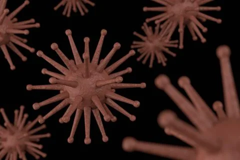 Virus cell in microscope. 3D rendering. Stock Illustration