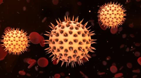 Virus cell outbreak under an electron microscope - 3D render Stock Illustration