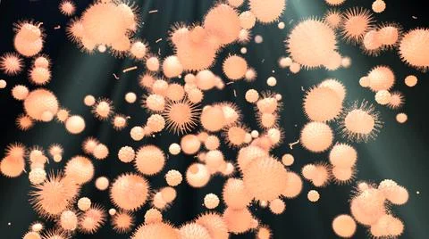 Virus cell outbreak under an electron microscope - 3D render Illustrazione stock