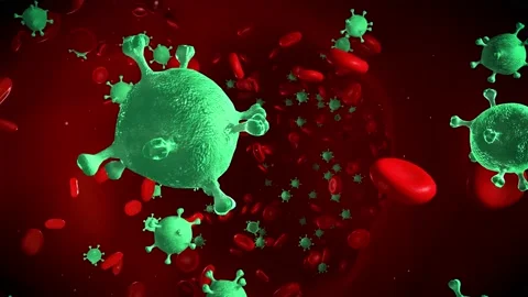 Virus cells in an artery, flow inside body. 3d render Stock Footage 143109154