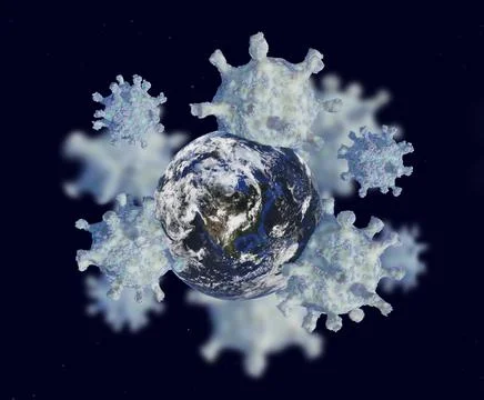 Virus Cells attacks Planet. Dangerous virus COVID-19 or Coronavirus global Stock Illustration