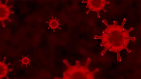 Virus cells, corona virus or covid 19   flowing on red background Stock Footage 137726134