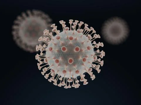 Virus cells. Coronavirus structure, 3D render Illustrazione stock