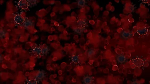 Virus cells floating among red blood cells inside blood vessel. Healthcare and Stock Footage 125726829