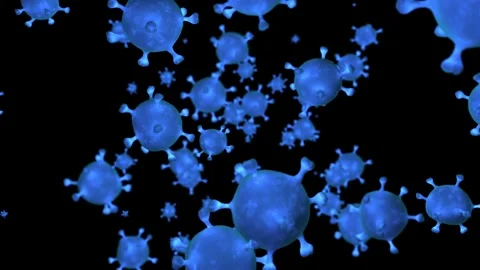 Virus cells floating on a black background. Coronavirus bacteria. Stock Footage 336775443