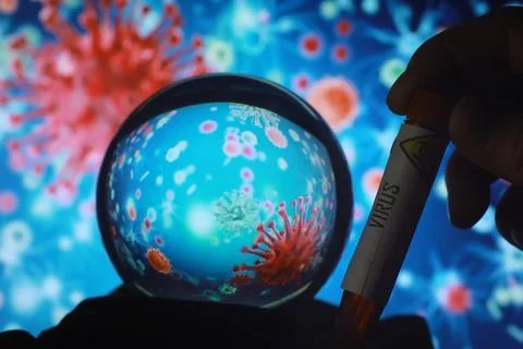 Virus cells or bacterias under microscope. Germs microbe microorganism clos.. Stock Photos