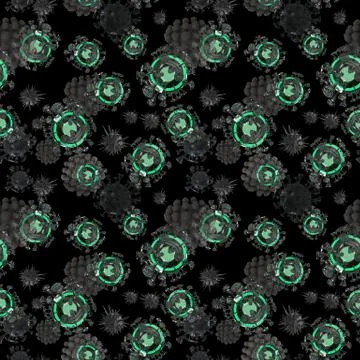 Virus cells seamless pattern on black background Stock Illustration