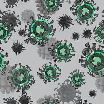 Virus cells seamless pattern on grey background Stock Illustration