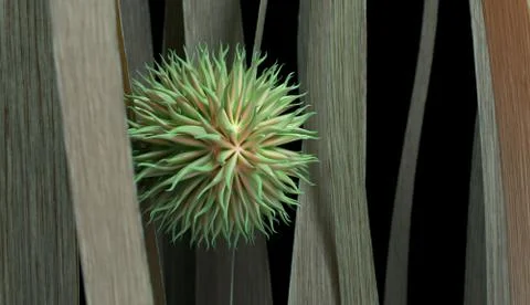 Virus cells with tentacles or bacteria. 3d render. Stock Illustration