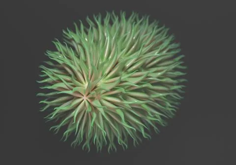 Virus cells with tentacles or bacteria. 3d render. Stock Illustration