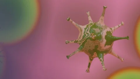 Virus cells under microscope coronavirus cells. COVID-19 virus mutation of co Stock Footage 124603004