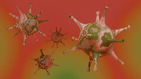 Virus cells under microscope coronavirus cells. COVID-19 virus mutation of co Stock Illustration