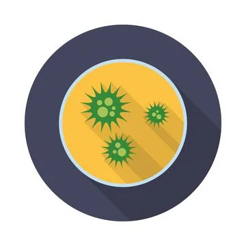 Virus circle icon with long shadow. Flat design style. Stock Illustration